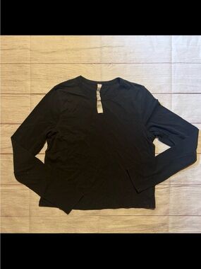 Lululemon Classic-Fit Cotton-Blend long-sleeve shirt black, everyday top size 2